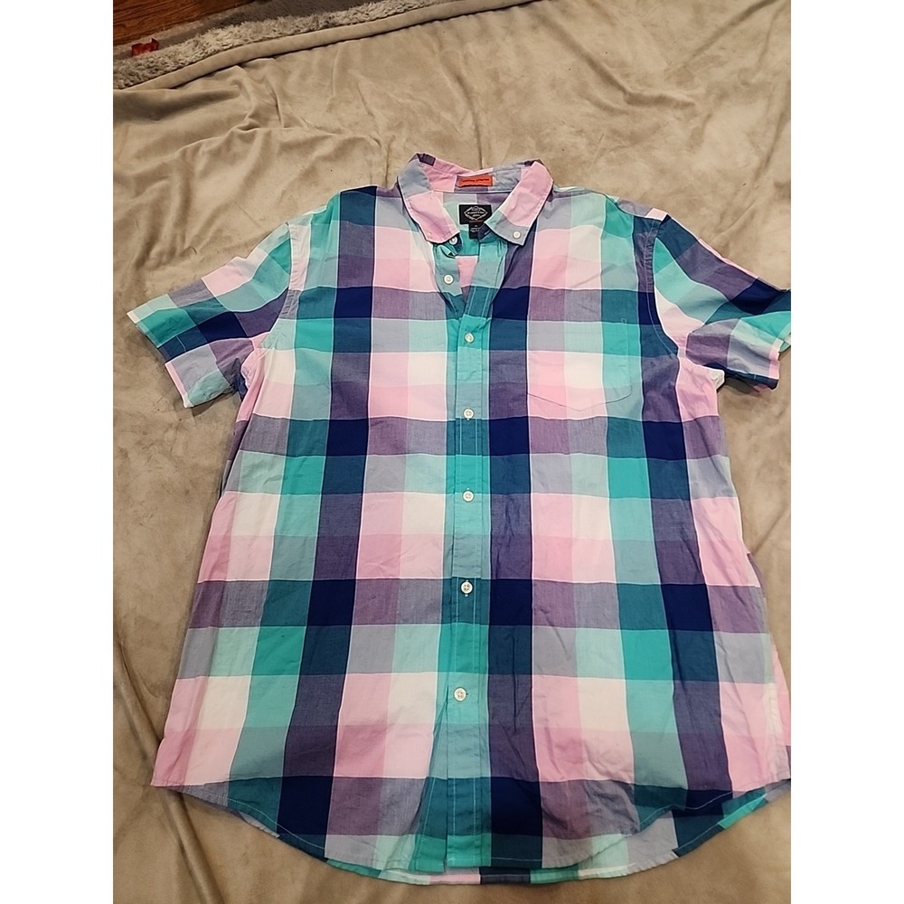 St John's Bay Men's Short‎ Sleeve Button Down Shirt Plaid, Size XL